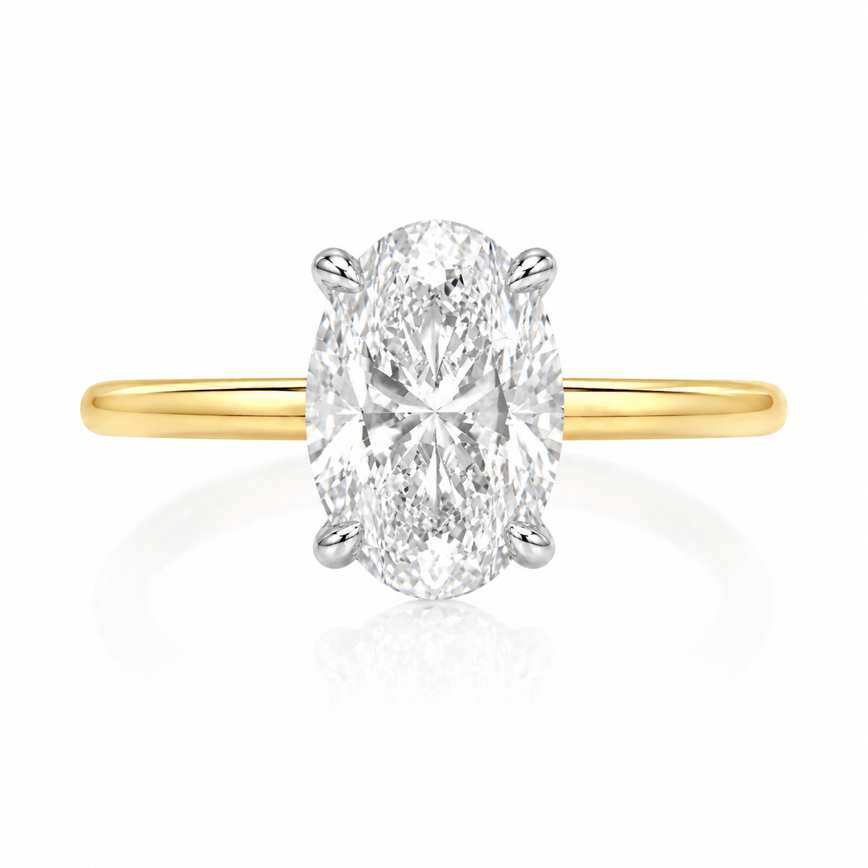 2.18 Carats Lab Grown Oval Cut Two Tone Solitaire Hidden Halo Diamond Engagement Ring