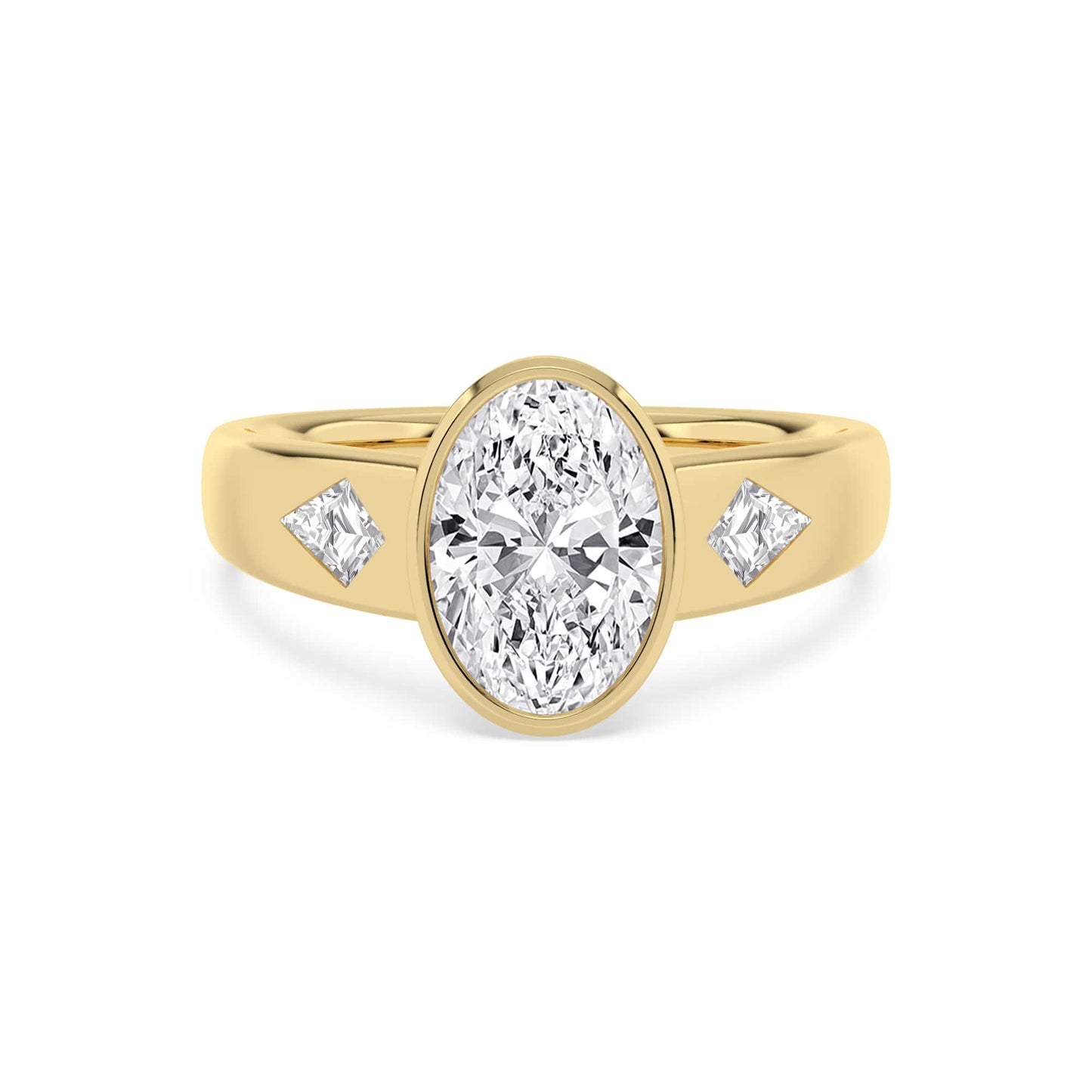 2.45 Carat Lab Grown Oval Cut with Kites Diamond Bezel Engagement Ring In Yellow Gold