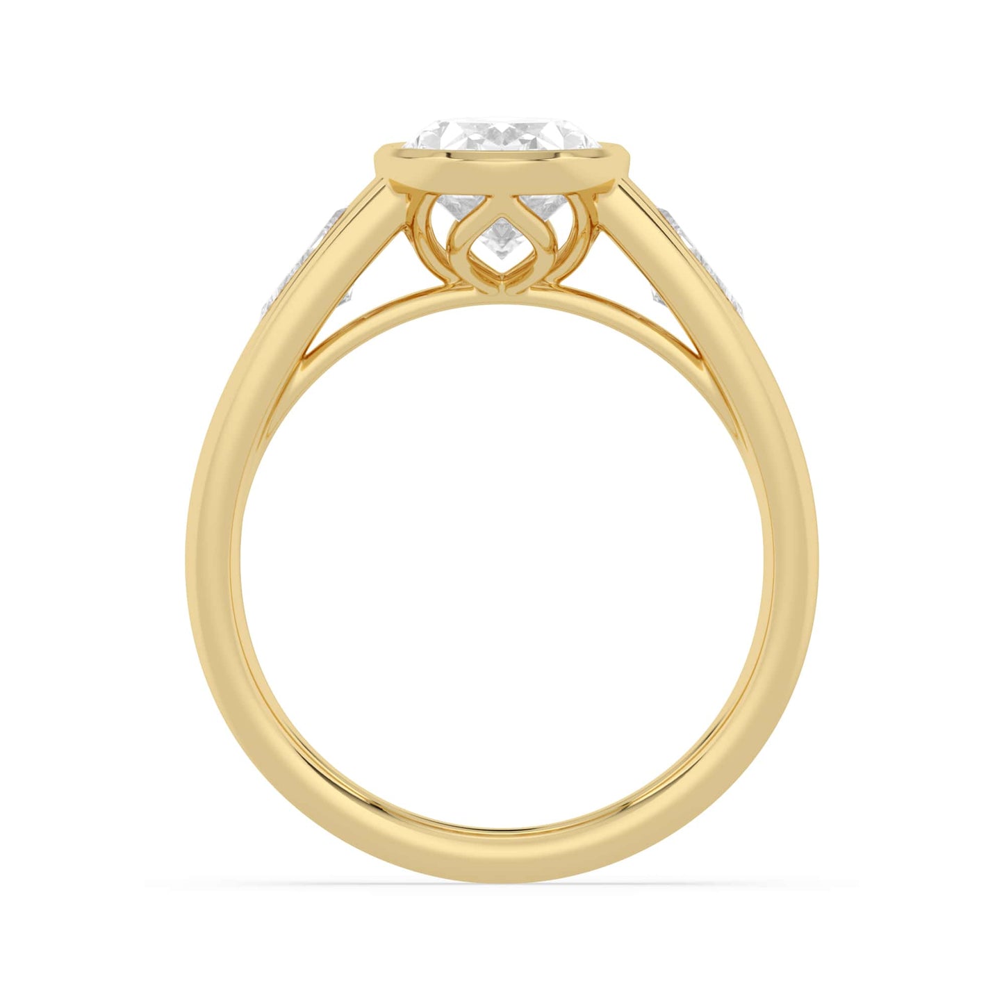 2.45 Carat Lab Grown Oval Cut with Kites Diamond Bezel Engagement Ring In Yellow Gold