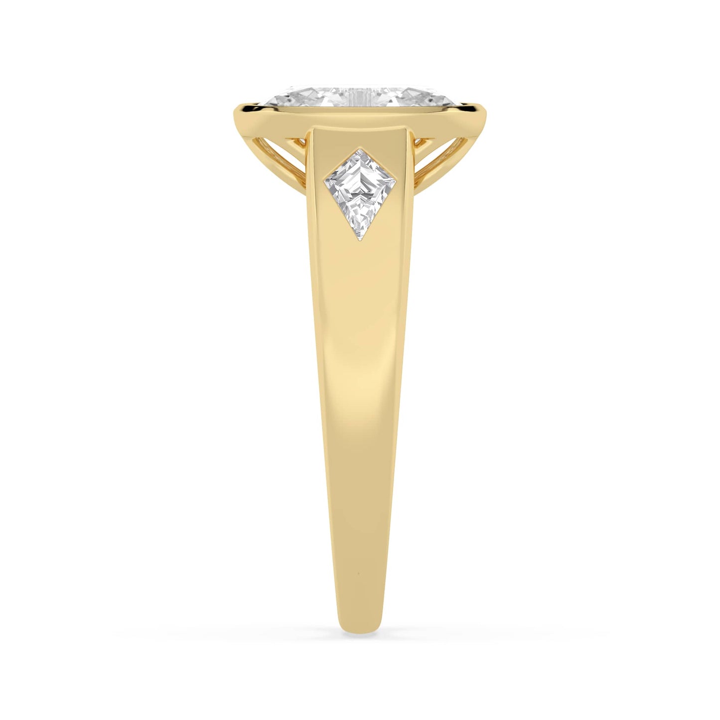2.45 Carat Lab Grown Oval Cut with Kites Diamond Bezel Engagement Ring In Yellow Gold