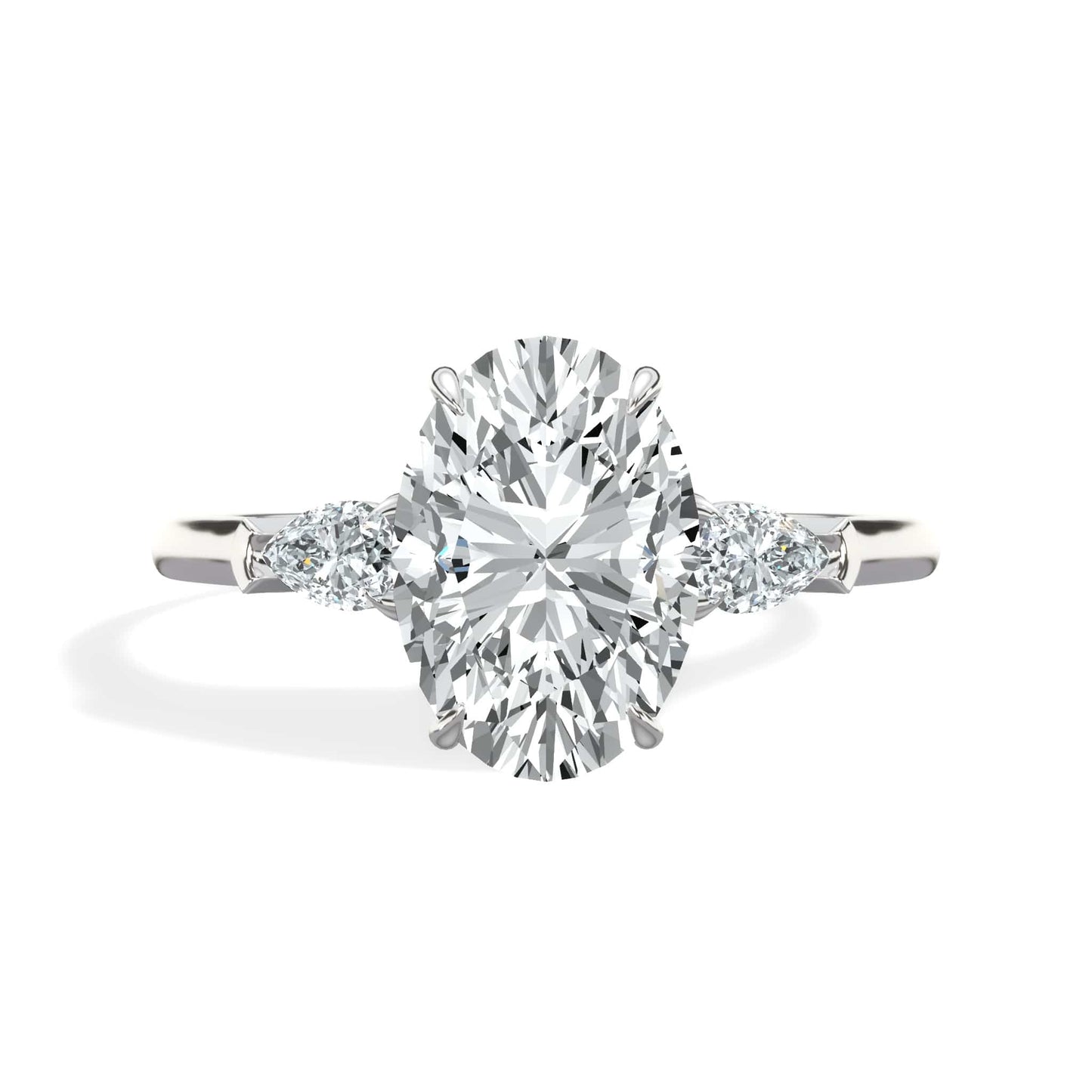 2.38 Carats Lab Grown Oval Cut with Pear Shape Side Stones Diamond Engagement Ring in White Gold