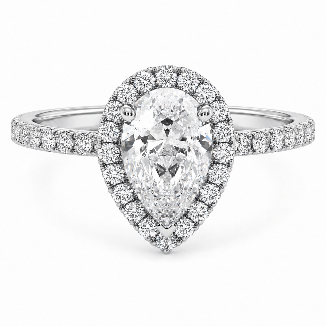 2.15 Carats Pear Shaped Halo Natural Diamond Engagement Ring
