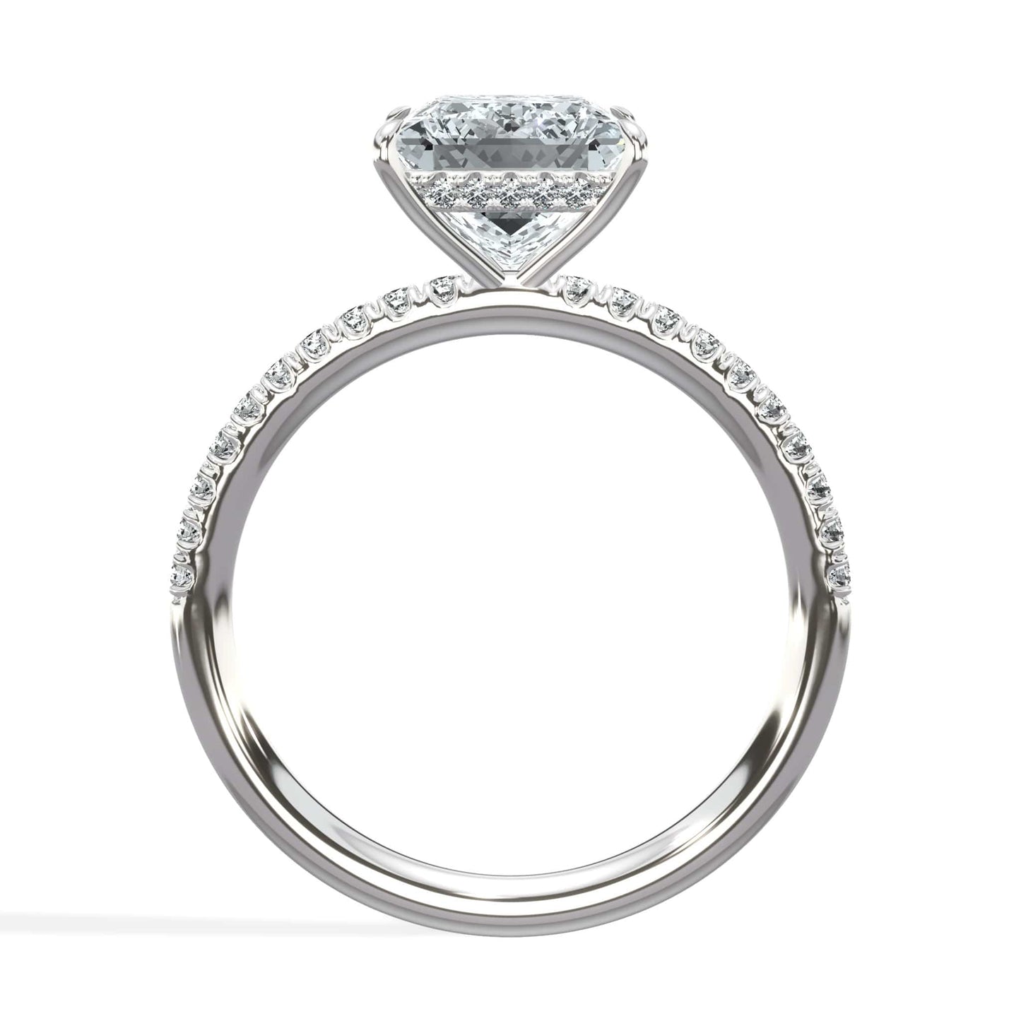 2.50 Carat Lab Grown Princess Cut Micropaved Side Stones Hidden Halo Diamond Engagement Ring