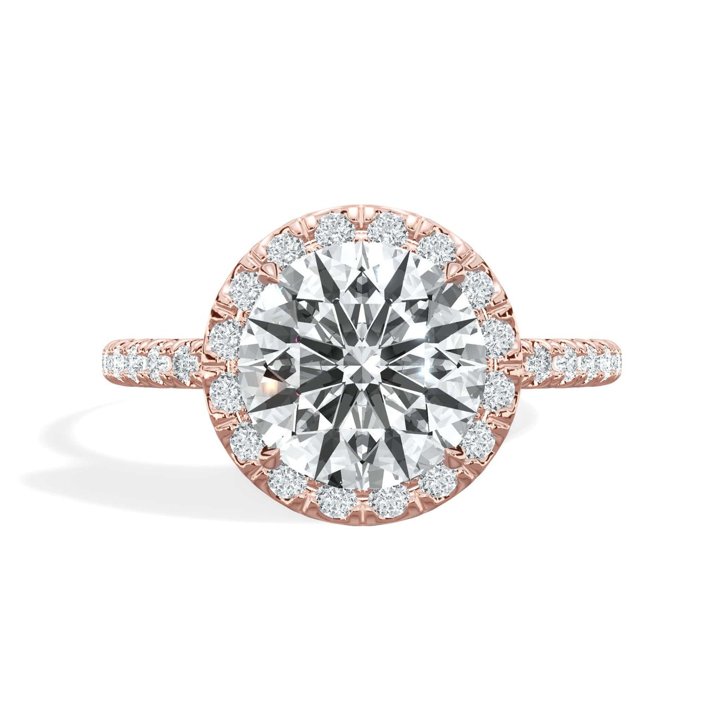 2.50 Carats Lab Grown Round Brilliant Cut Micropaved Halo Side Stones Diamond Engagement Ring