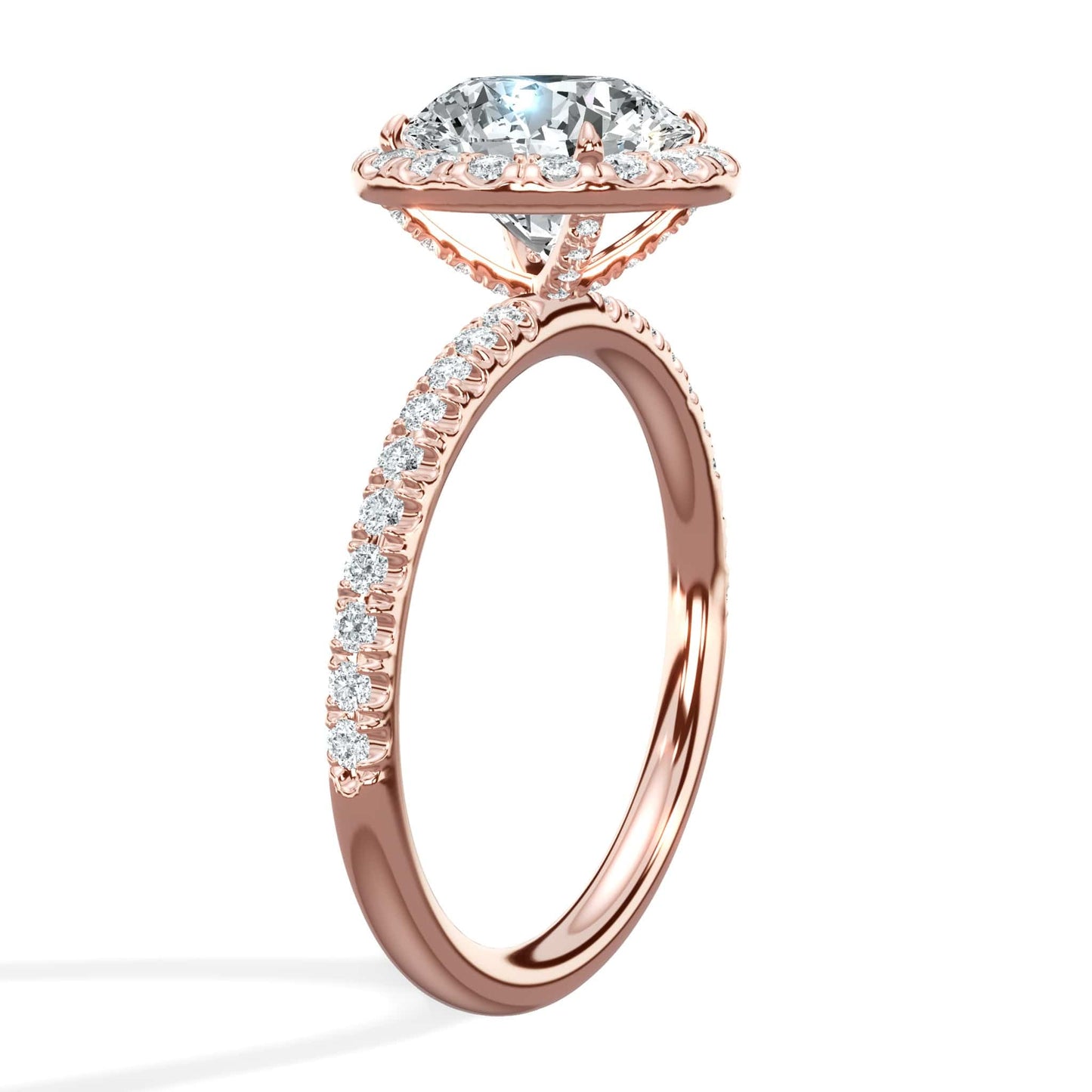 2.50 Carats Lab Grown Round Brilliant Cut Micropaved Halo Side Stones Diamond Engagement Ring