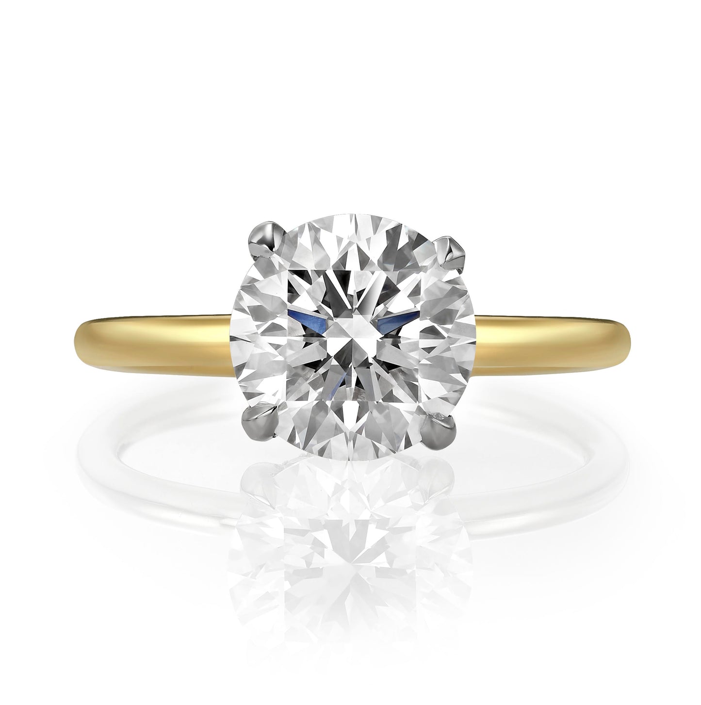 2.15 Carats Lab Grown Round Brilliant Cut Two Tone Solitaire Hidden Halo Diamond Engagement Ring