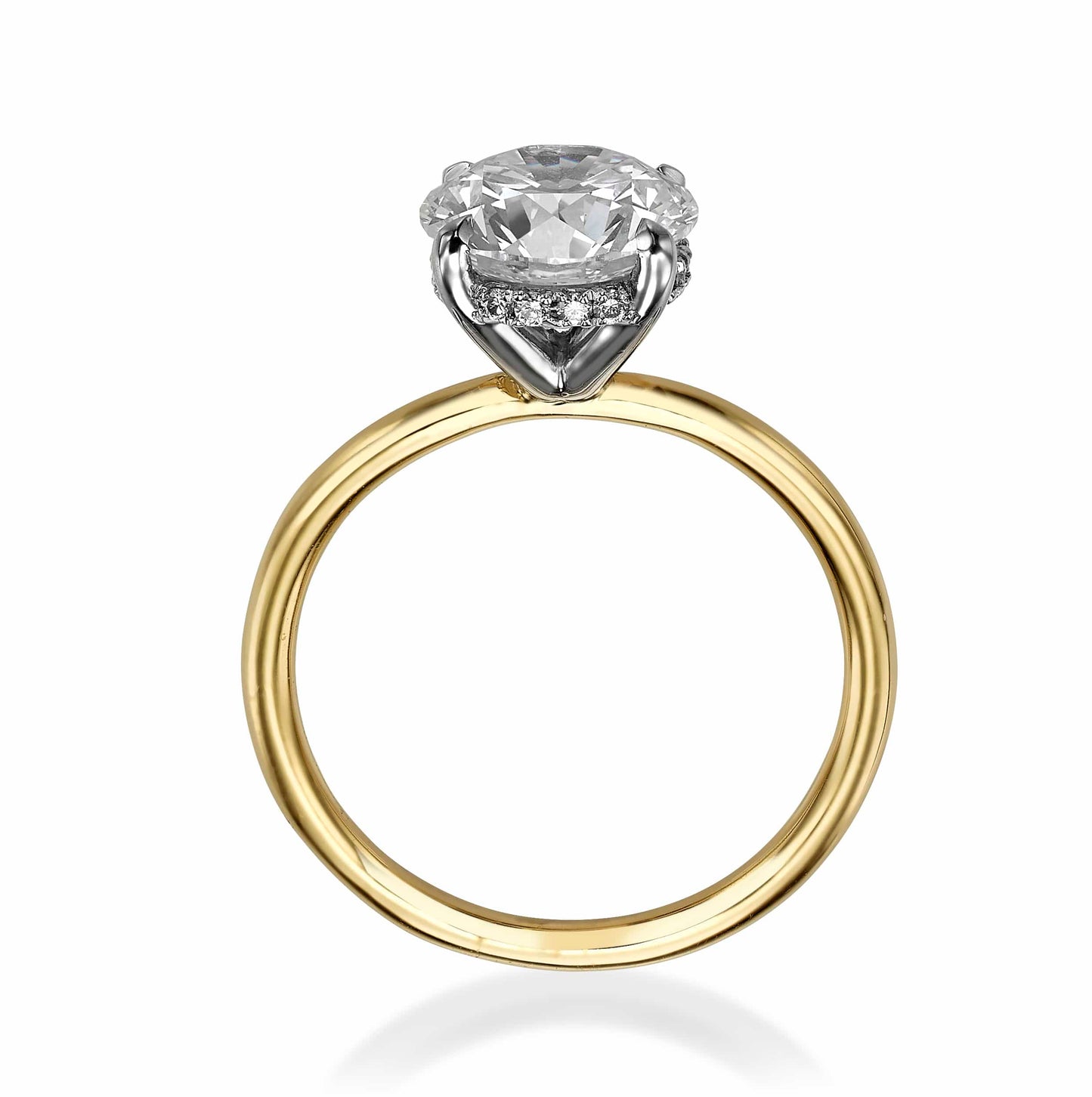 2.15 Carats Lab Grown Round Brilliant Cut Two Tone Solitaire Hidden Halo Diamond Engagement Ring
