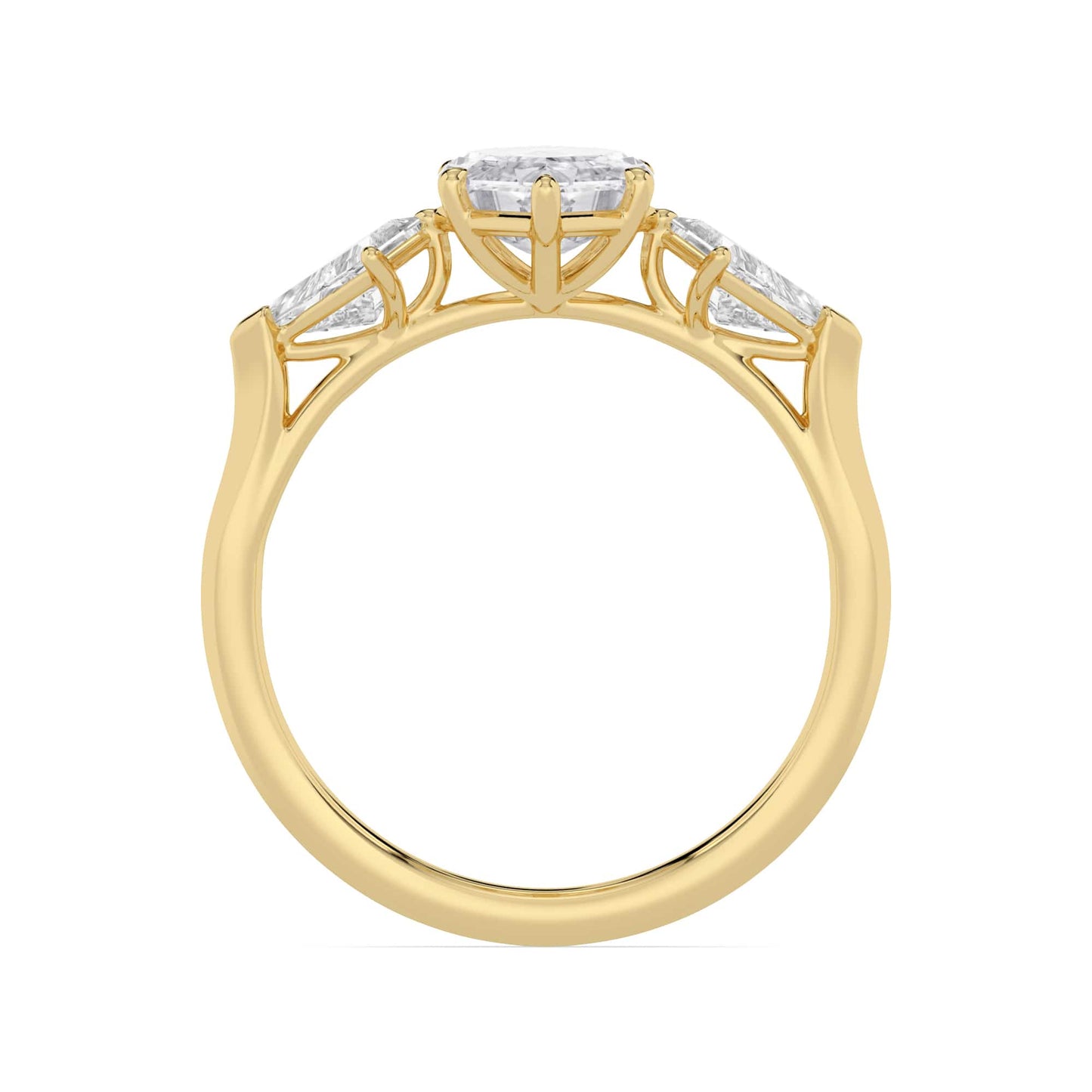 2.62 Carat Lab Grown Marquise Step Cut with Kites Three Stone Diamond Engagement Ring Yellow Gold