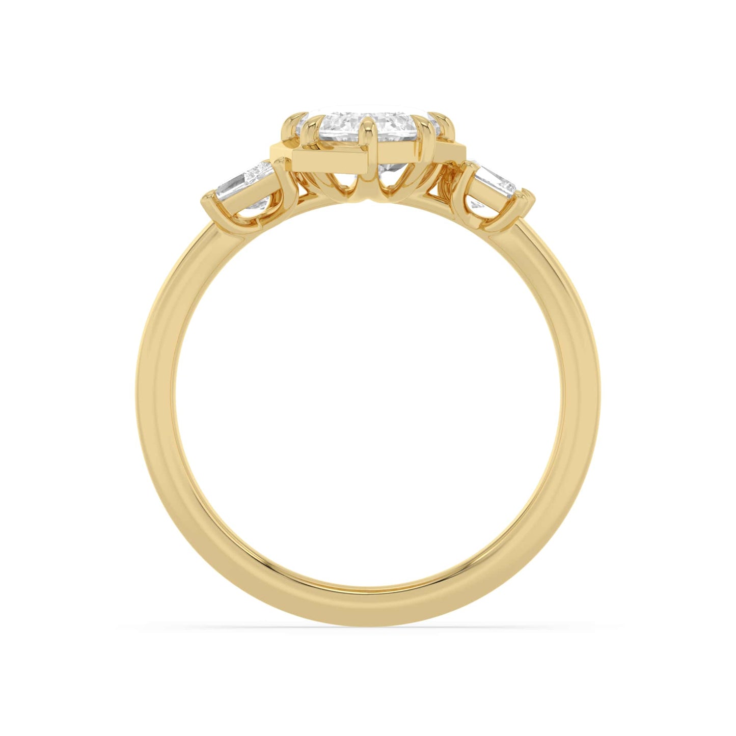 2.40 Carat Lab Grown Marquise Step Cut with Kites Unique Diamond Engagement Ring In Yellow Gold