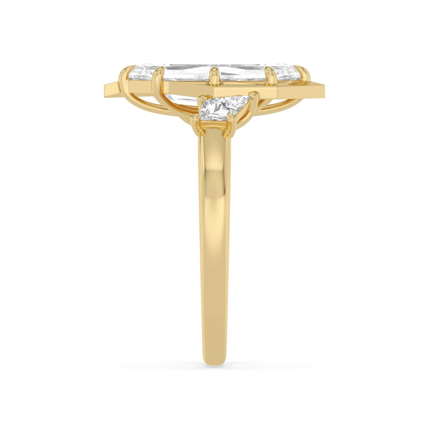 2.40 Carat Lab Grown Marquise Step Cut with Kites Unique Diamond Engagement Ring In Yellow Gold