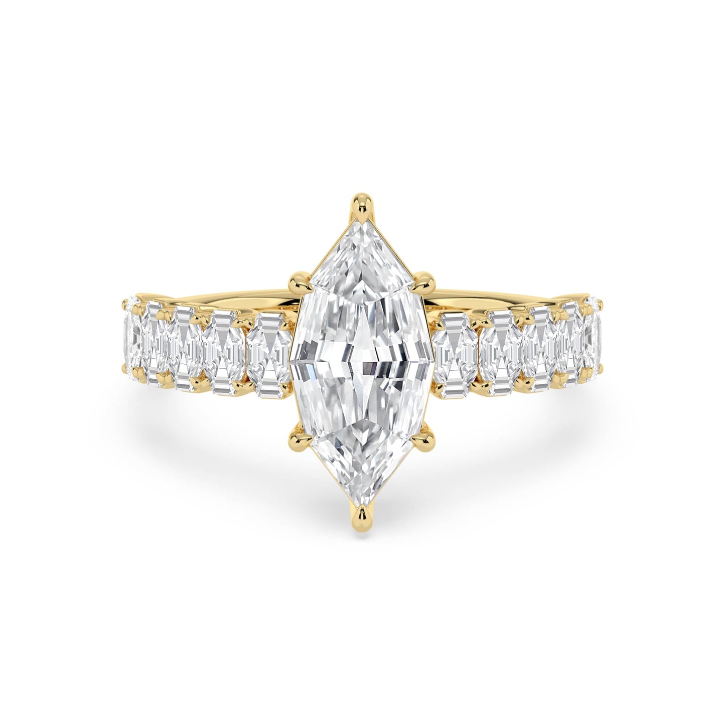 3.21 Carat Lab Grown Marquise Step Cut with Octagons Unique Diamond Engagement Ring Yellow Gold