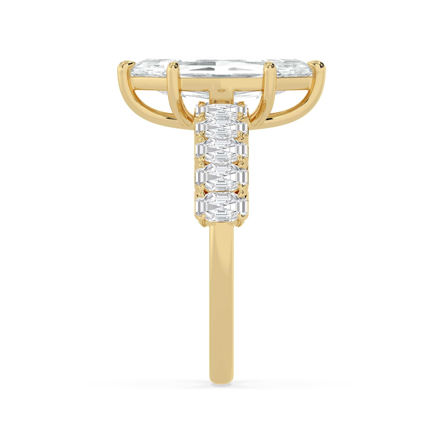 3.21 Carat Lab Grown Marquise Step Cut with Octagons Unique Diamond Engagement Ring Yellow Gold