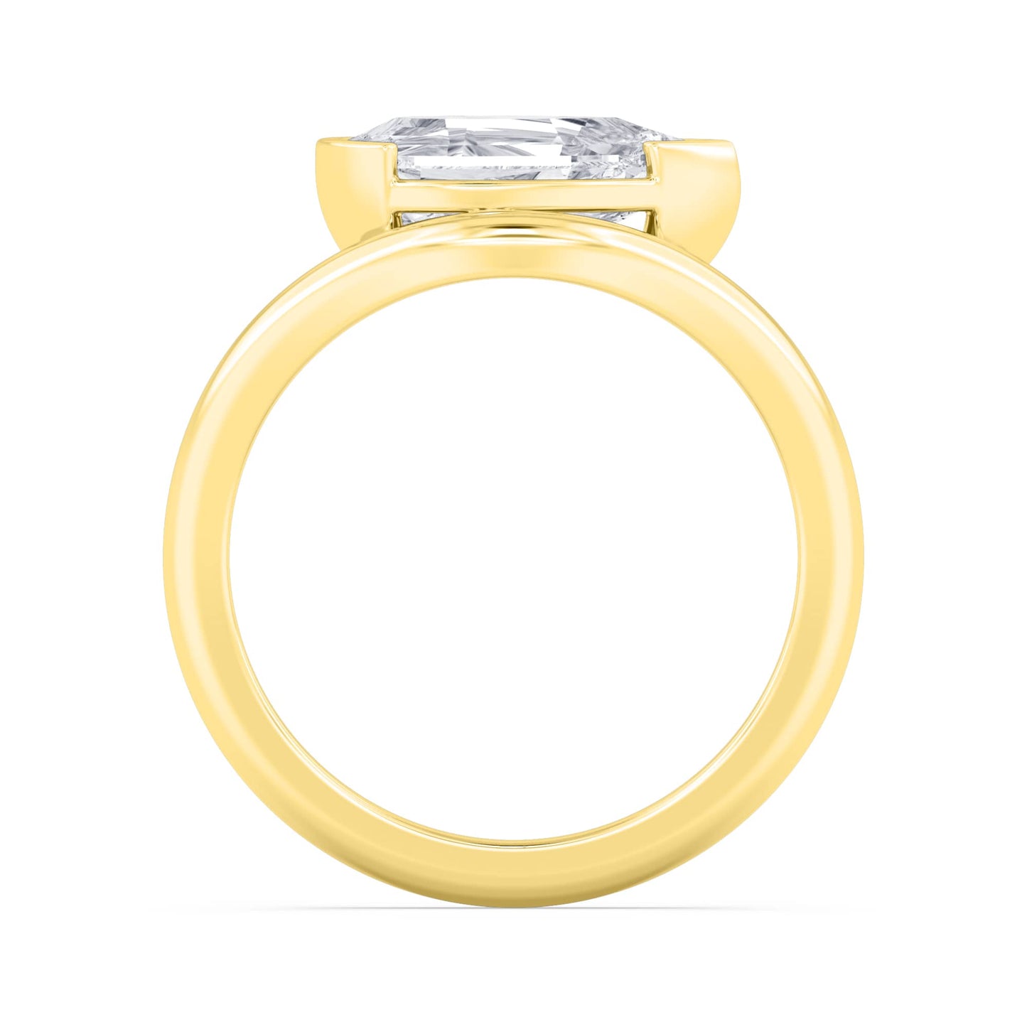 2 Carat Lab Grown Pear Step Cut Diamond Solitaire East West Engagement Ring In Yellow Gold