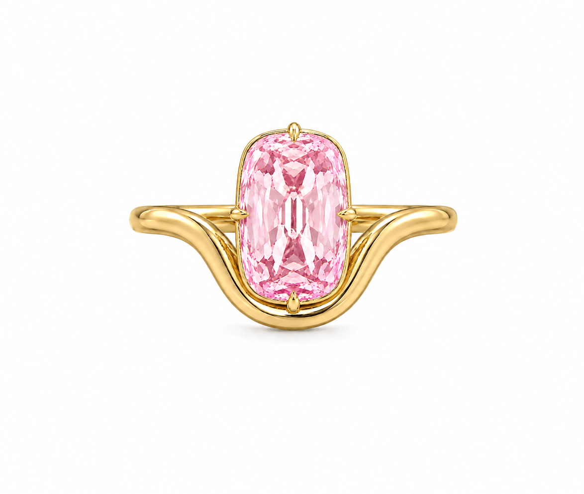 2.69 Carat Fancy Intense Pink Old Mine Cut Lab Grown Diamond Wave Engagement Ring Yellow Gold