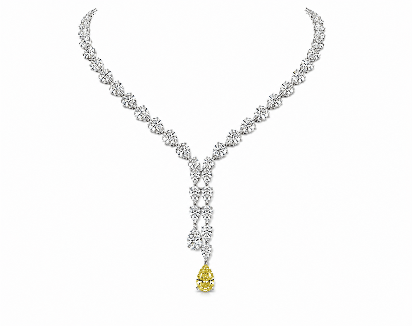 20.08 ct White and Yellow Pear Shaped Diamond Lariat Necklace