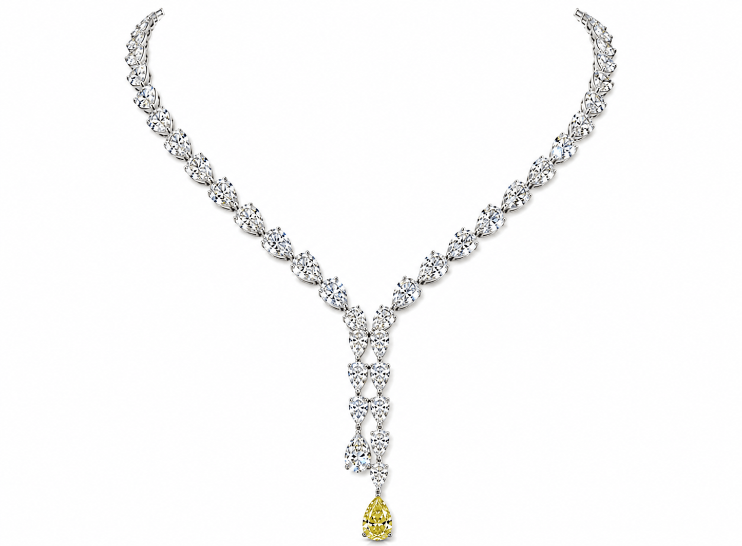 20.08 ct White and Yellow Pear Shaped Diamond Lariat Necklace