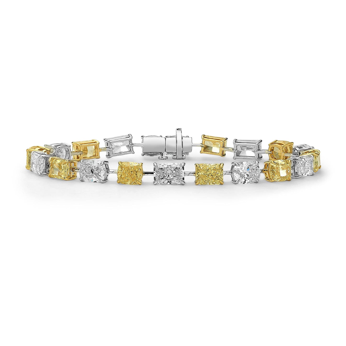 20.62ct Radiant & Cushion Fancy Yellow and Colorless Diamond Tennis Bracelet