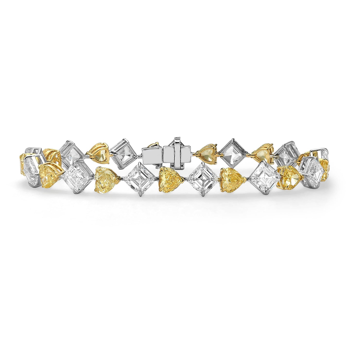 20.64ct Asscher & Fancy Intense Yellow Heart Diamond Tennis Bracelet