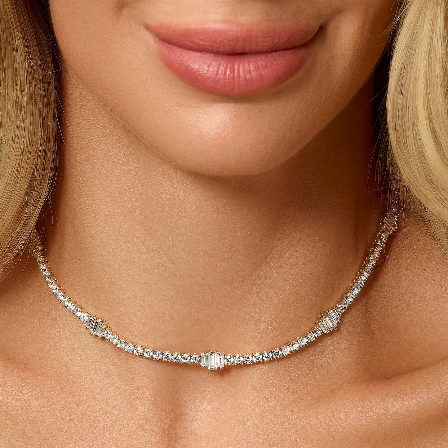 10.76 Carat Round & Baguette Lab Grown Diamond Tennis Choker Necklace