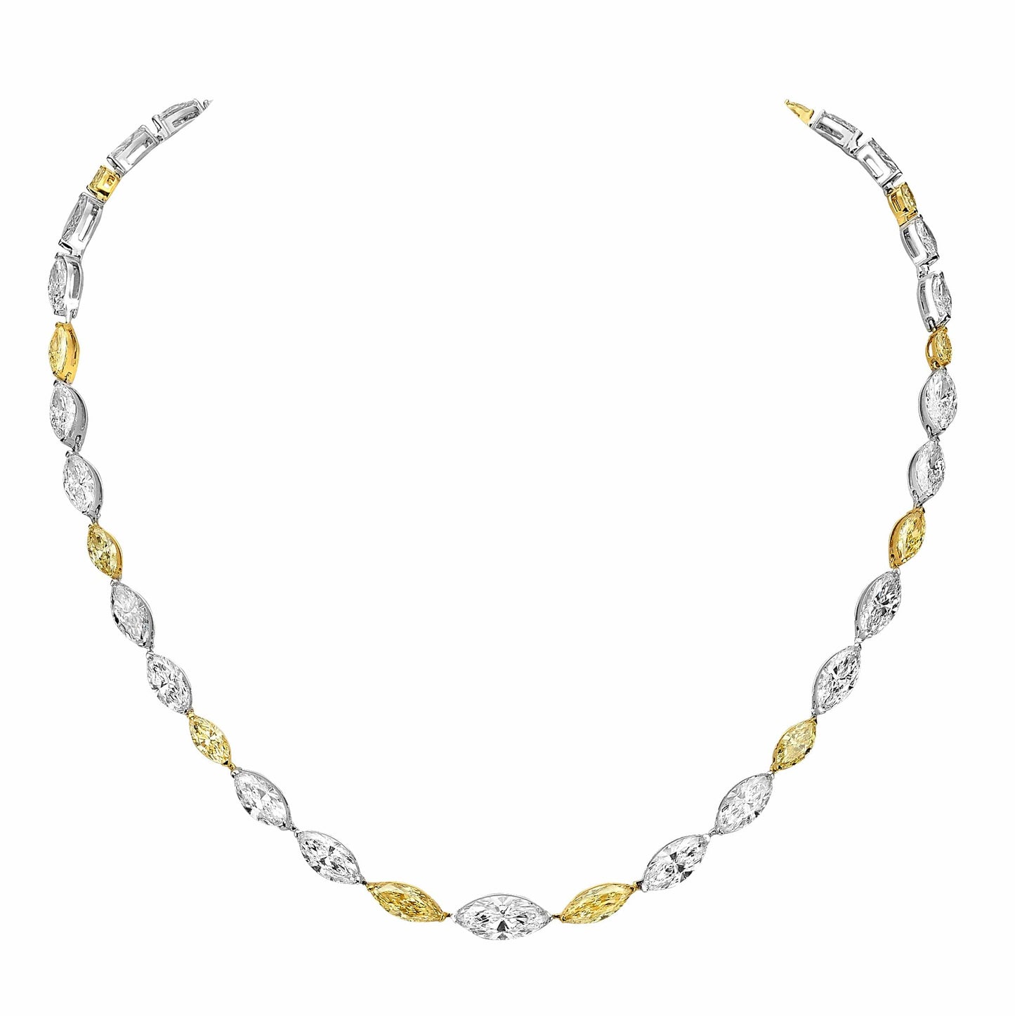22.24 ct Graduated East-West Marquise Diamond Tennis Necklace in 14k Gold