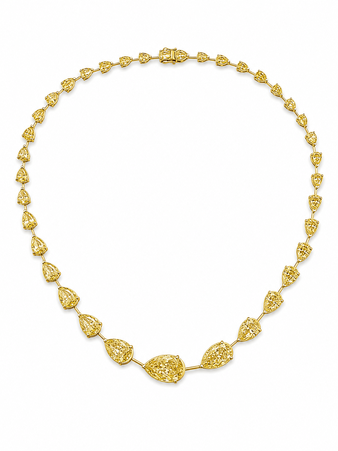 25.29 ct Fancy Intense Yellow Pear Shaped Diamond Necklace in 14k Yellow Gold