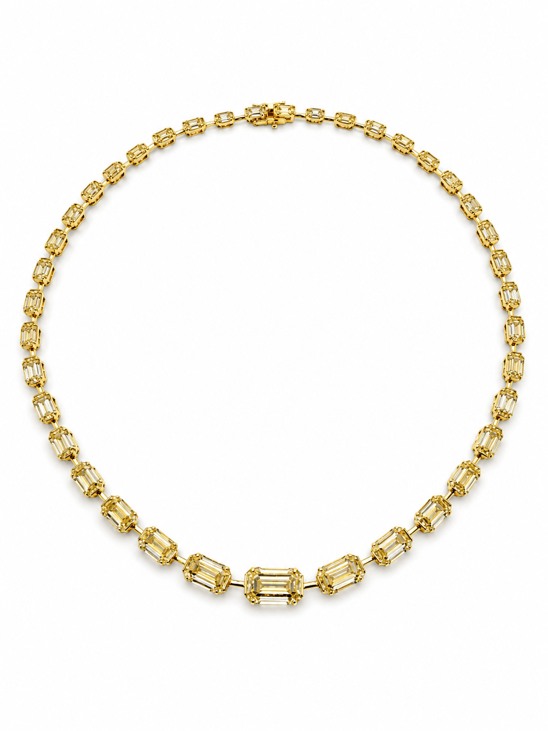 28.48 ct Fancy Intense Yellow Emerald Cut Diamond Necklace in 14k Yellow Gold