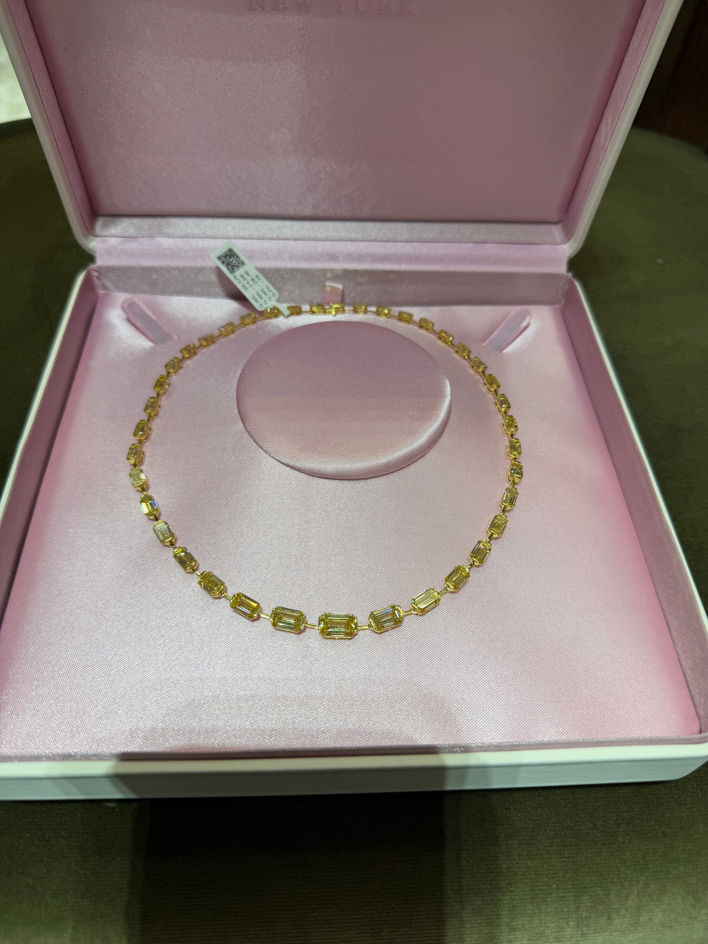 28.48 ct Fancy Intense Yellow Emerald Cut Diamond Necklace in 14k Yellow Gold