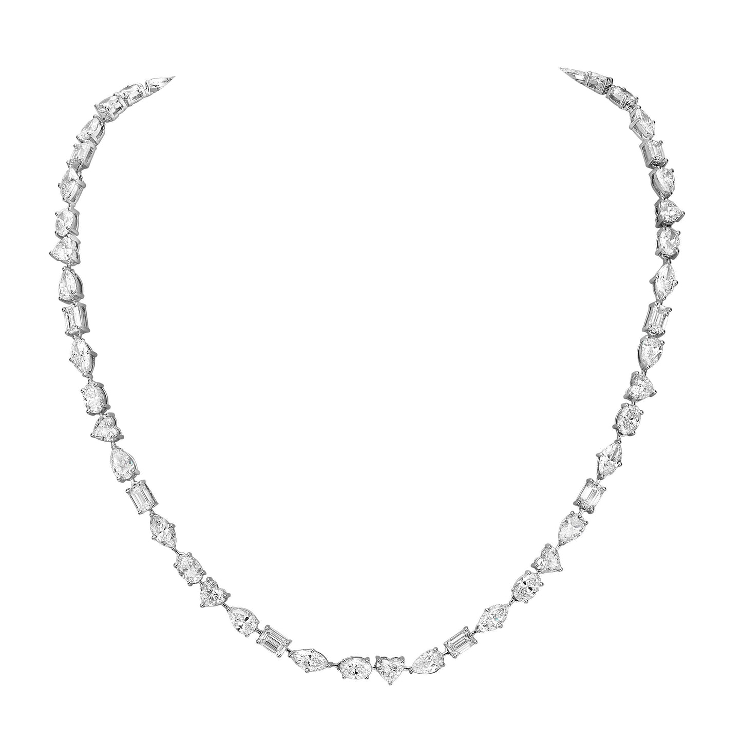 28.90 Carat Multi Shape Lab Grown Diamond Tennis Necklace in 14k White Gold