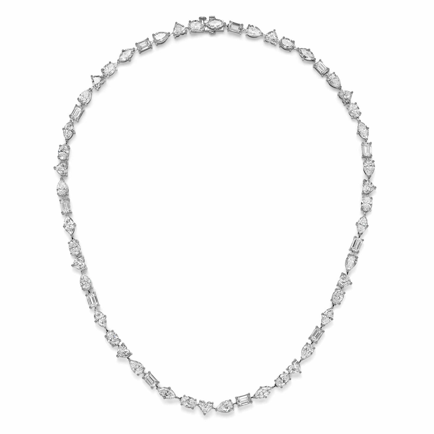 28.90 Carat Multi Shape Lab Grown Diamond Tennis Necklace in 14k White Gold