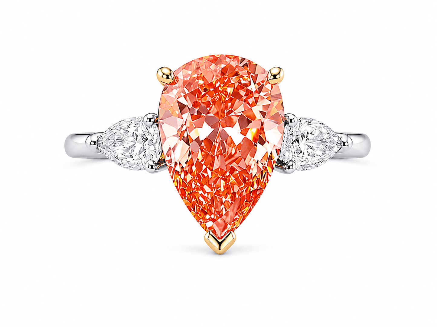 2.31 Carats Lab Grown Fancy Vivid Pink Pear Shaped with Pear Side Stones Diamond Engagement Ring