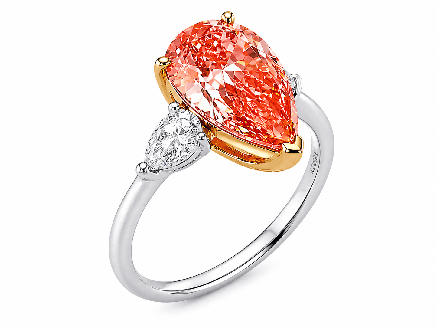 2.31 Carats Lab Grown Fancy Vivid Pink Pear Shaped with Pear Side Stones Diamond Engagement Ring