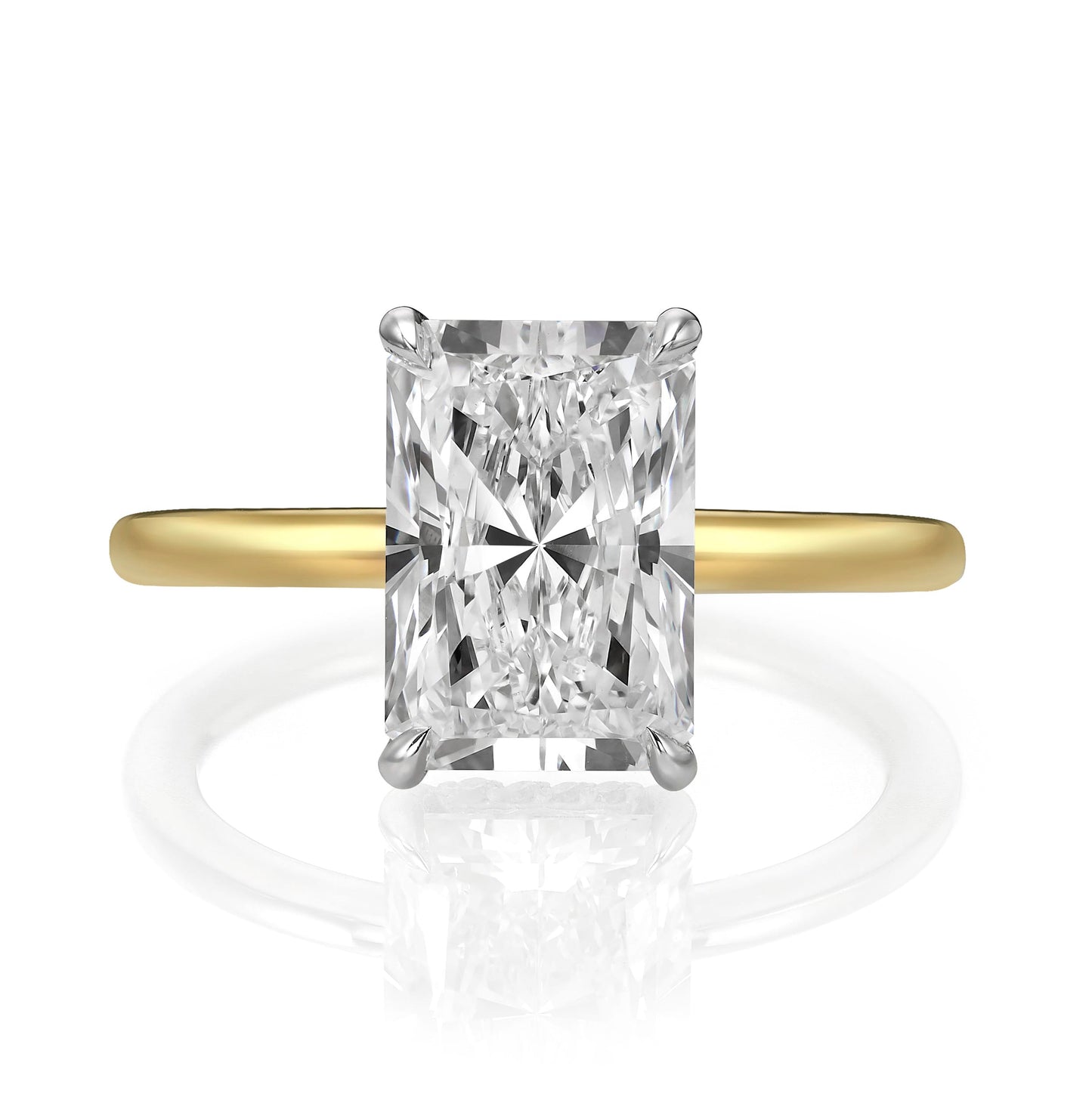 2.18 Carats Lab Grown Radiant Cut Two Tone Solitaire Hidden Halo Diamond Engagement Ring