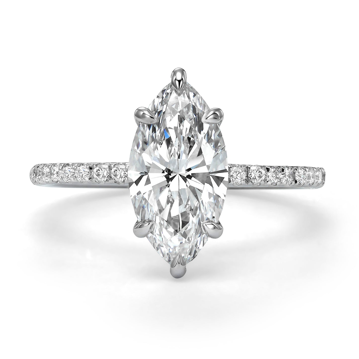2.38 Carats Lab Grown Marquise Cut Micropaved Side Stones Hidden Halo Diamond Engagement Ring
