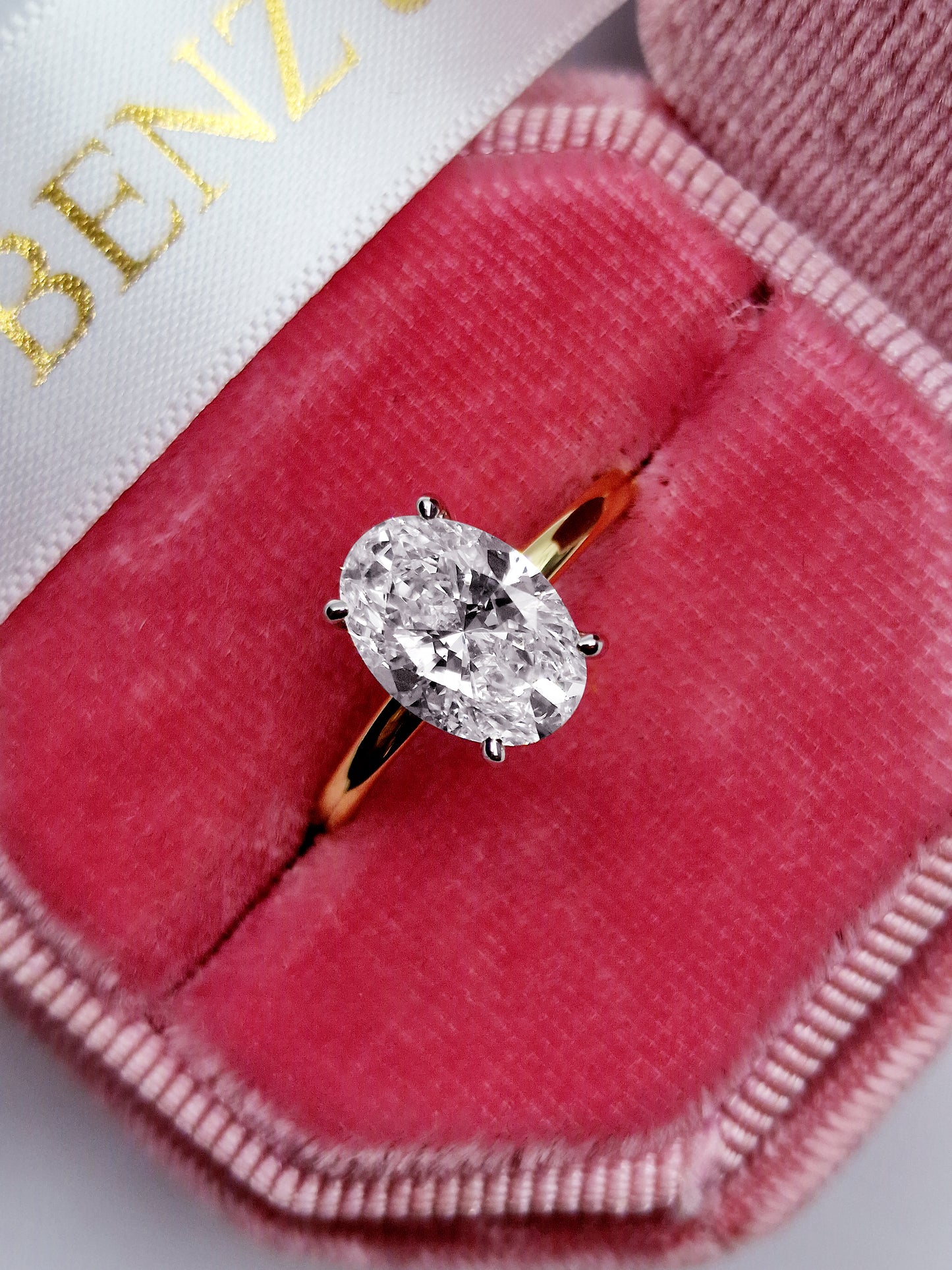 2.15 Carats Lab Grown Oval Cut Two Tone Solitaire Hidden Halo Diamond Engagement Ring