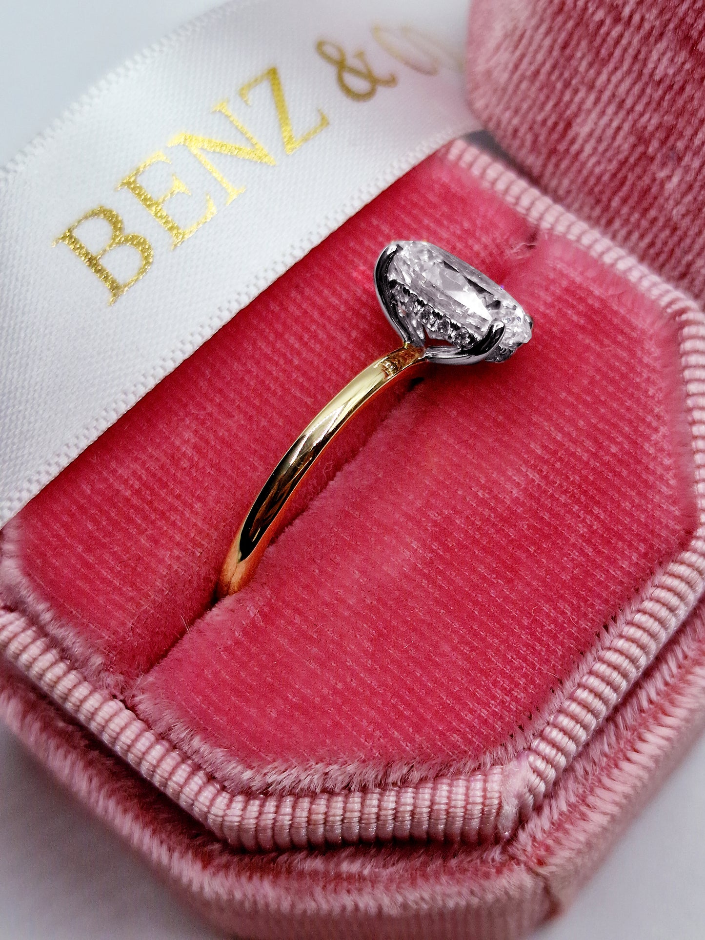 2.15 Carats Lab Grown Oval Cut Two Tone Solitaire Hidden Halo Diamond Engagement Ring