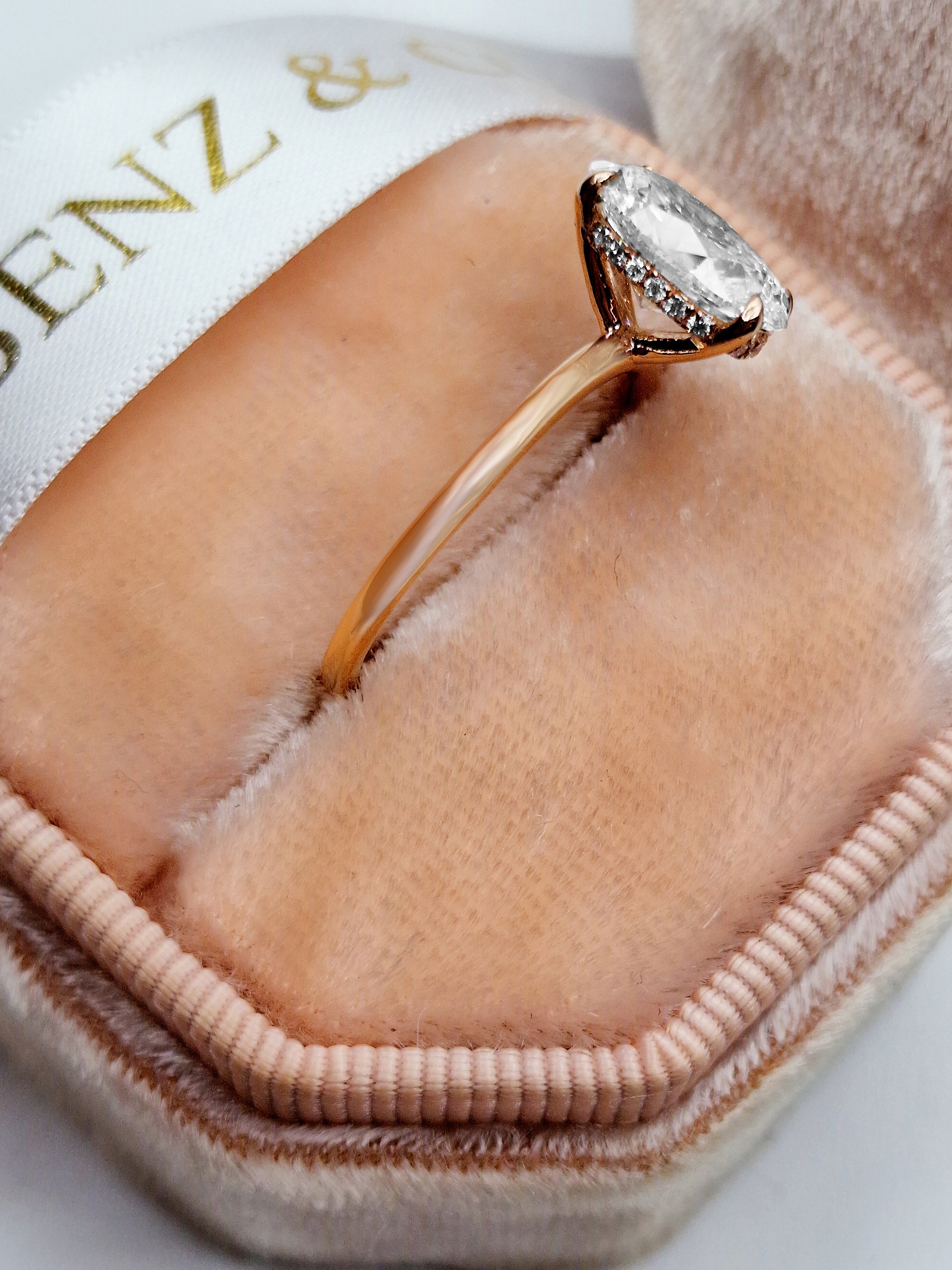 2.20 Carats Lab Grown Oval Cut Solitaire Hidden Halo Diamond Engagement Ring Rose Gold