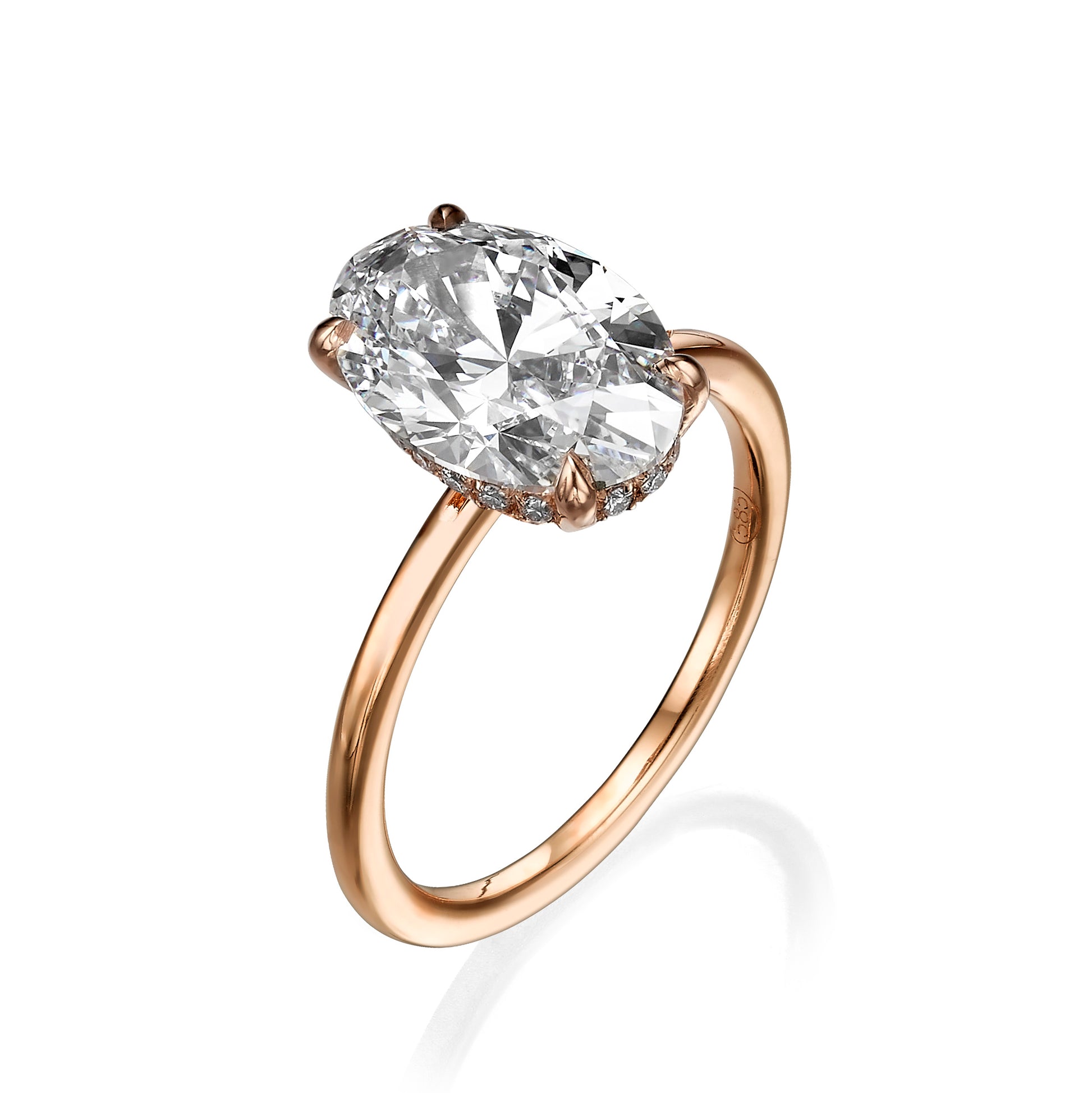 2.20 Carats Lab Grown Oval Cut Solitaire Hidden Halo Diamond Engagement Ring Rose Gold