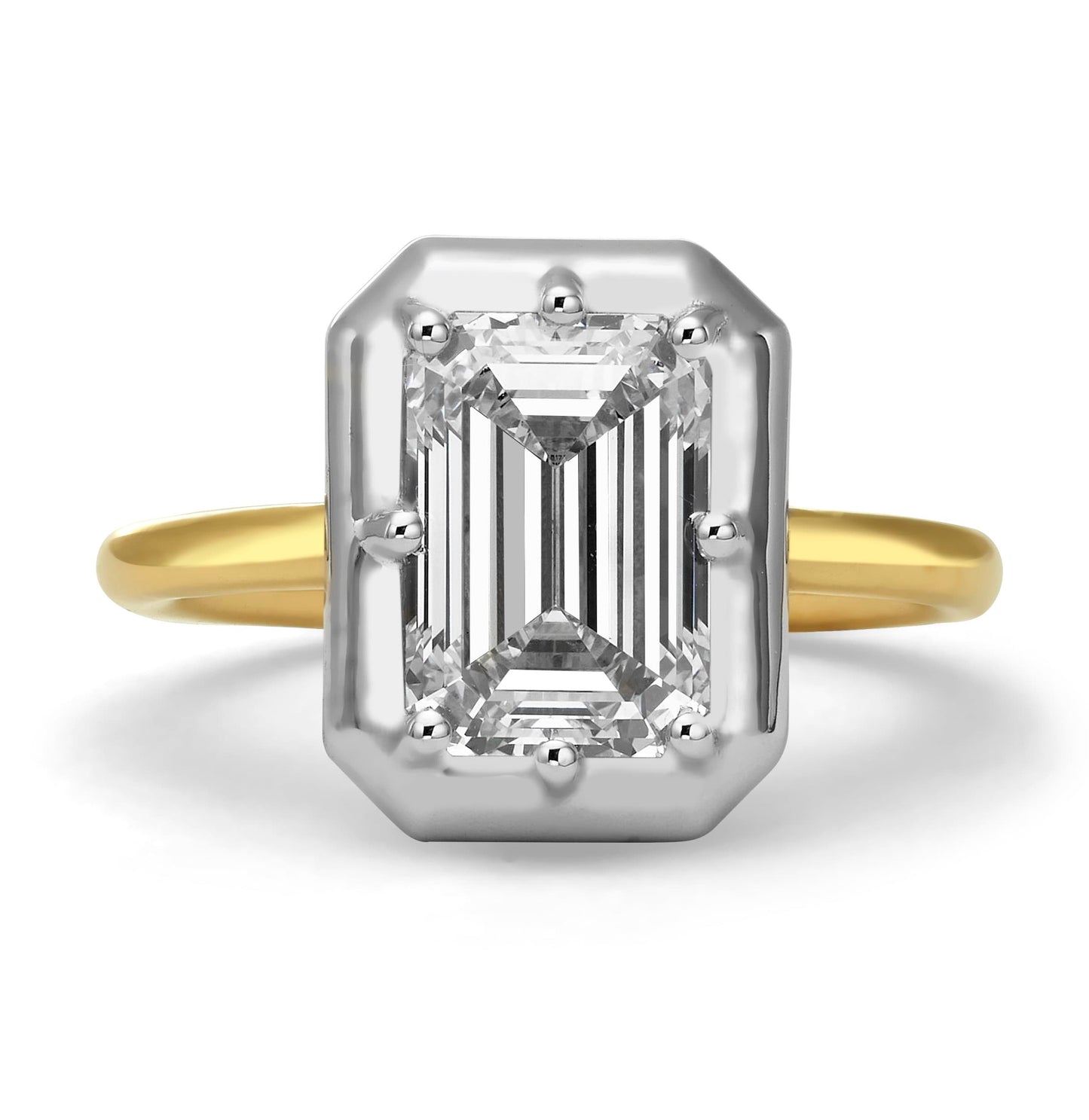 2.06 Carat Lab Grown Emerald Cut Diamond Solitaire Button Back Engagement Ring