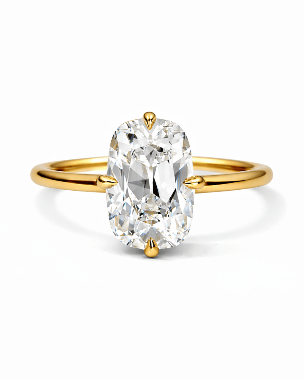 2 Carat Lab Grown Elongated Old Mine Cut Diamond Compass Solitaire Engagement Ring