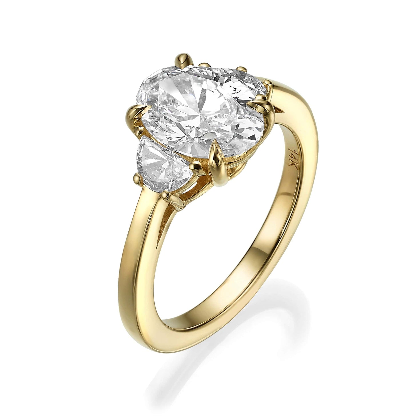 2.42 Carats Lab Grown Oval Cut with Half Moons Sides Three-Stone Diamond Engagement Ring