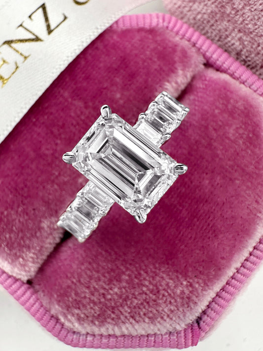 4.06ct Lab-Grown Emerald Cut Diamond Engagement Ring with 3/4 Eternity Band 14K White Gold