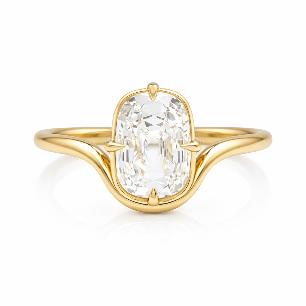 2.00 Carat Lab Grown Elongated Old Mine Cut Diamond Sinuous Solitaire Engagement Ring