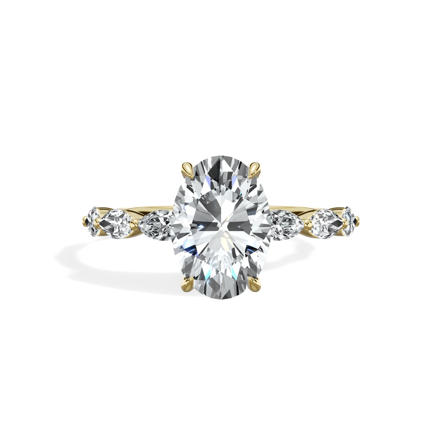 3.07 Carats Lab Grown Oval Cut with Marquise Side Stones Hidden Halo Diamond Engagement Ring