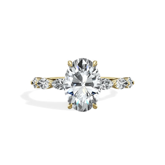 3.07 Carats Lab Grown Oval Cut with Marquise Side Stones Hidden Halo Diamond Engagement Ring
