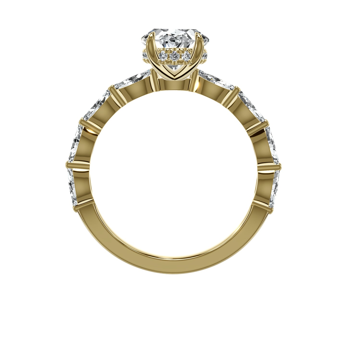 3.07 Carats Lab Grown Oval Cut with Marquise Side Stones Hidden Halo Diamond Engagement Ring