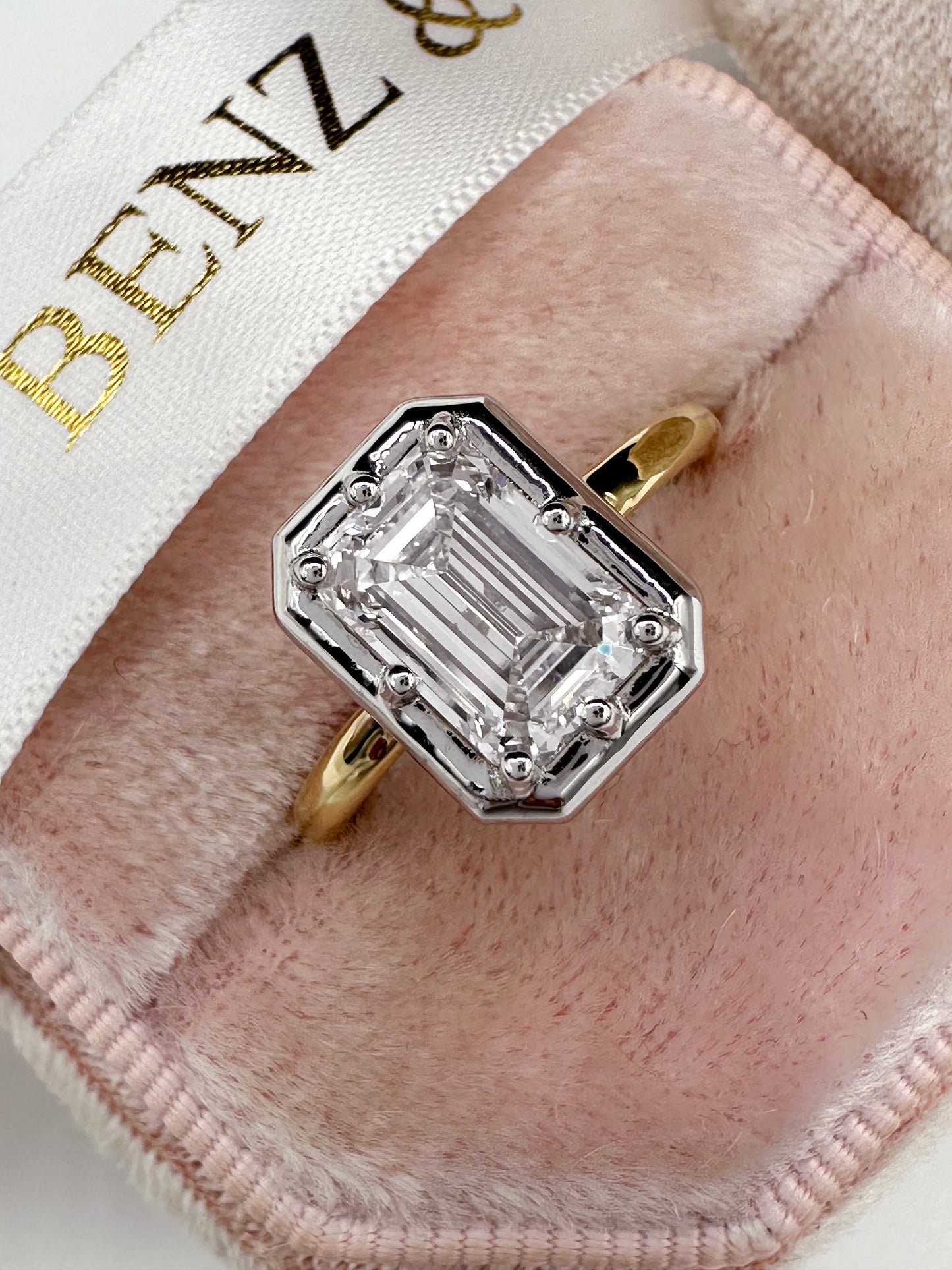 2.06 Carat Lab Grown Emerald Cut Diamond Solitaire Button Back Engagement Ring