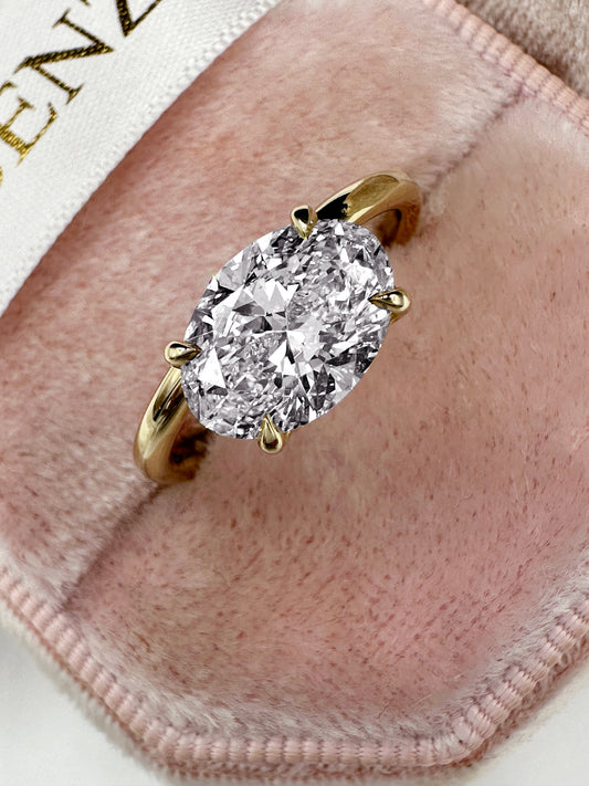2 Carat Lab Grown Floating East-West Oval Cut Diamond Solitaire Engagement Ring