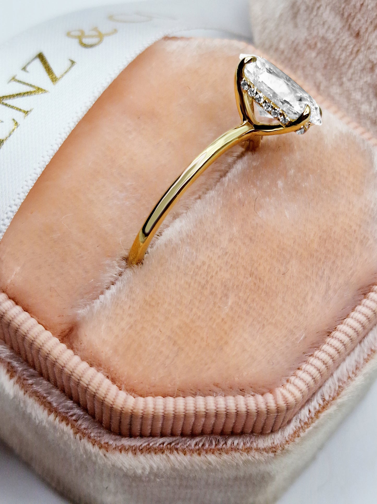 2.28 Carats Lab Grown Oval Cut Solitaire Hidden Halo Diamond Engagement Ring