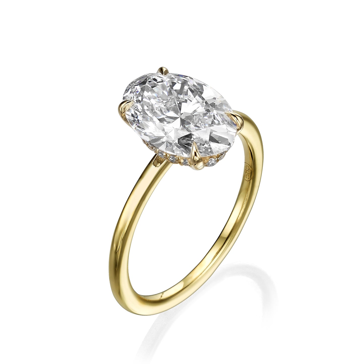 2.28 Carats Lab Grown Oval Cut Solitaire Hidden Halo Diamond Engagement Ring