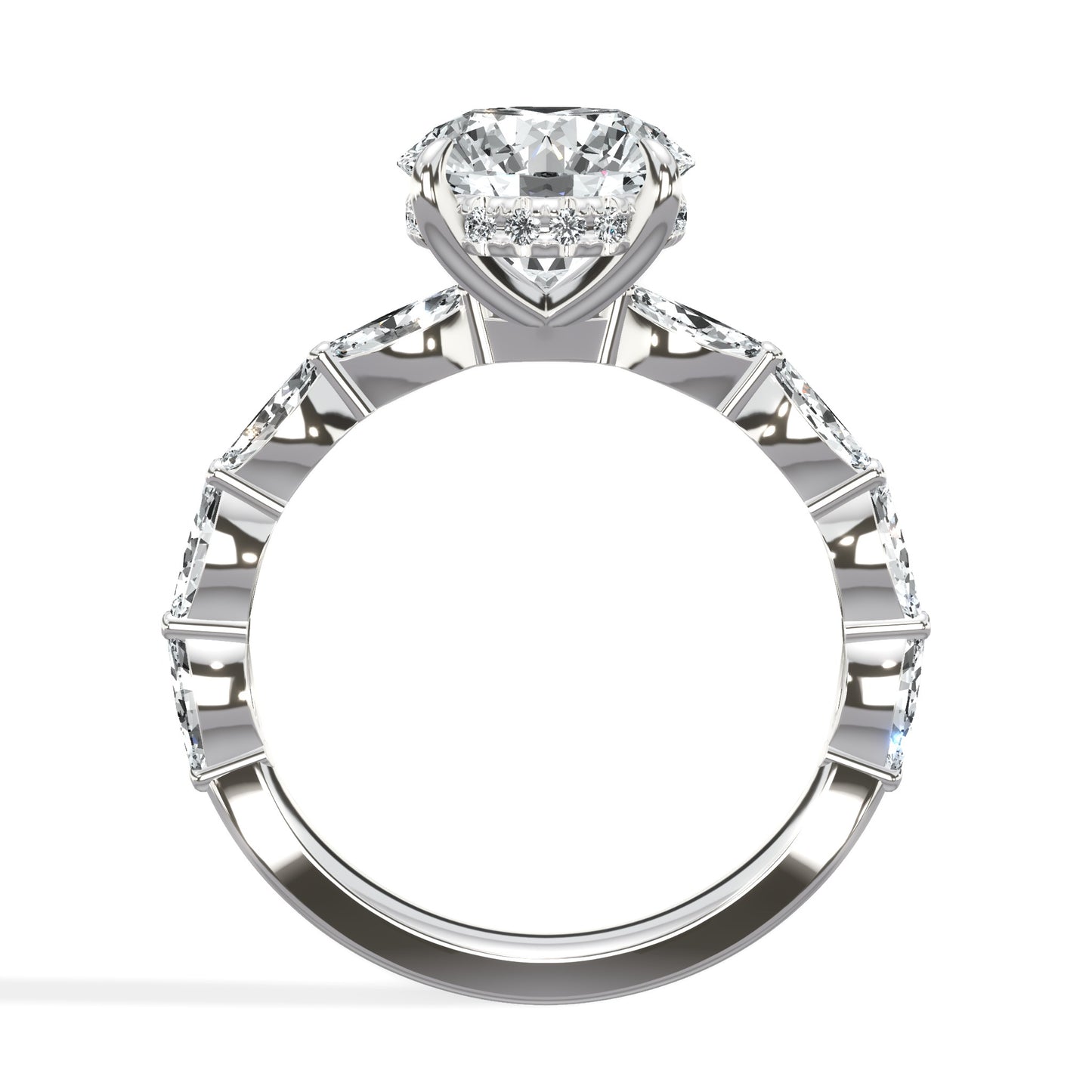 3.11 Carats Lab Grown Round Cut with Marquise Side Stones Hidden Halo Diamond Engagement Ring